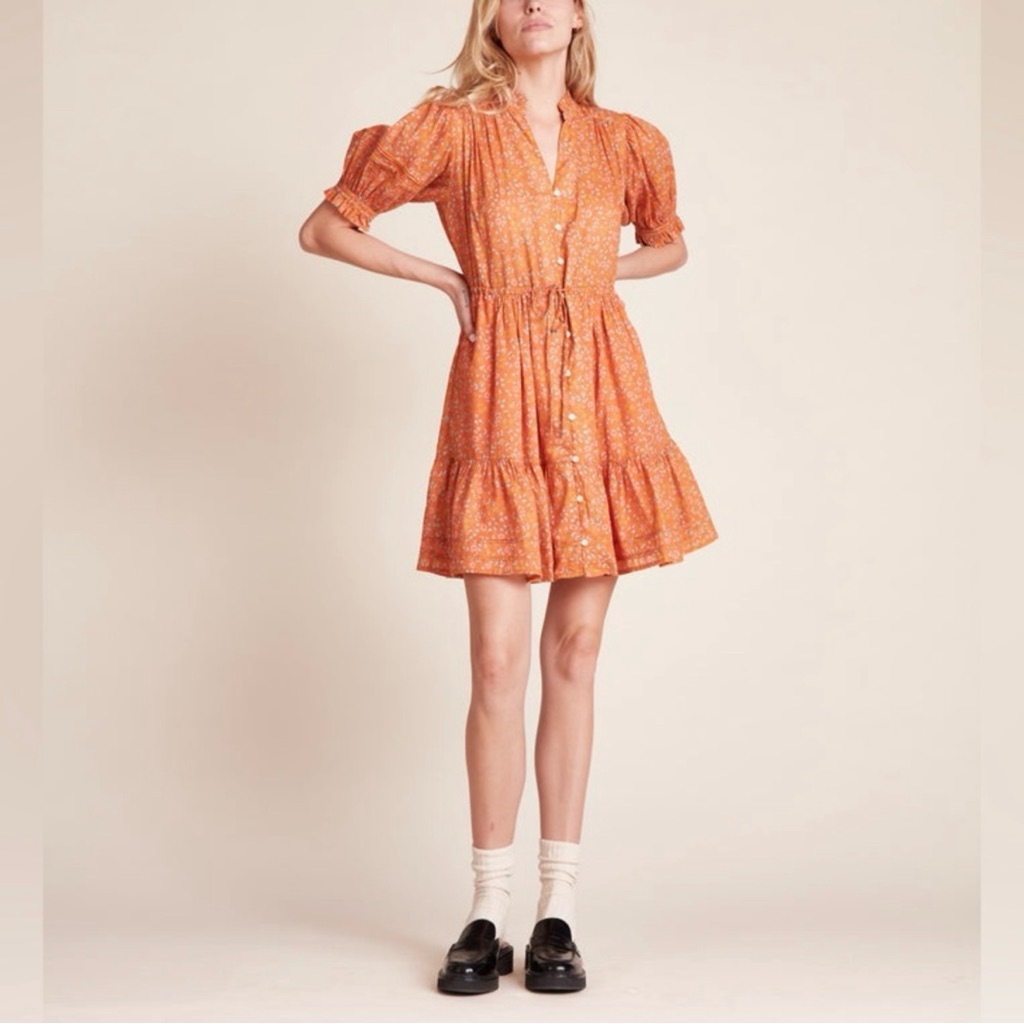 Trovata Birds Of Paradis Orange Cotton Sun Dress - Phoebe Dress Turmeric